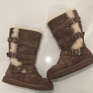 NIB UGG Brown Suede Boots with Fur Trim